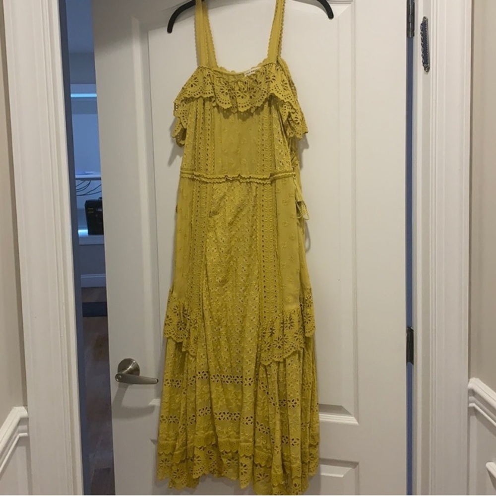 Ulla Johnson eyelet 2 678$ Edwina dress boho designer chartreuse luxury spring - Picture 3 of 10